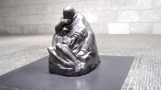 Designed by Käthe Kollwitz, who lost her youngest son in WWI. The pietà, Mother with Her Dead Son, is a bronze statue of a mother with her fallen son.